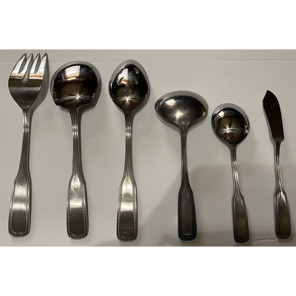 "1776' Stainless By Salem Japan 6 Piece Serving Set Beaded Edge - Picture 2 of 9